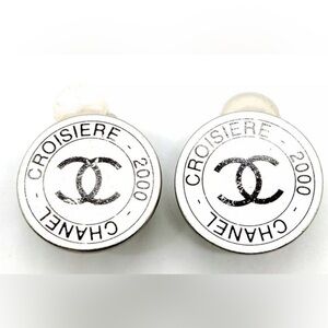 Vintage CHANEL Silver and Black Logo Earrings